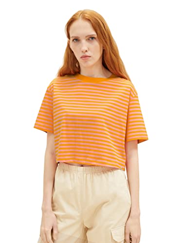 TOM TAILOR Denim Damen 1036537 Cropped T-Shirt, 31709-Mango Pink Stripe, M von TOM TAILOR Denim