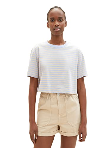 TOM TAILOR Denim Damen 1036537 Cropped T-Shirt, 31710-Mid Blue Sand Stripe, XL von TOM TAILOR Denim