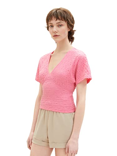 TOM TAILOR Denim Damen 1036546 Crinkle Bluse T-Shirt, 31685-Fresh Pink, L von TOM TAILOR Denim