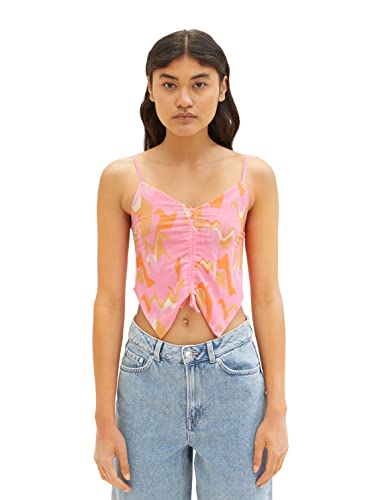 TOM TAILOR Denim Damen 1036547 Mesh Butterfly Top mit Bindedetail, 31704-Abstract Pink Print, L von TOM TAILOR Denim