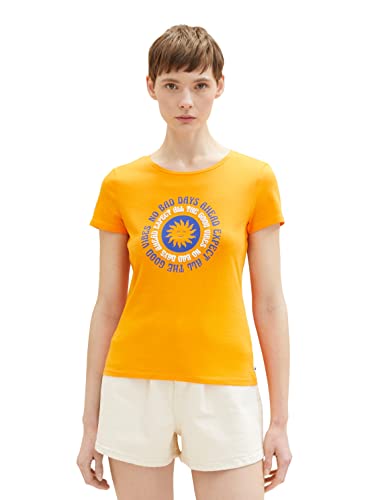 TOM TAILOR Denim Damen 1036549 T-Shirt mit Print, 31684-Bright Mango Orange, S von TOM TAILOR Denim