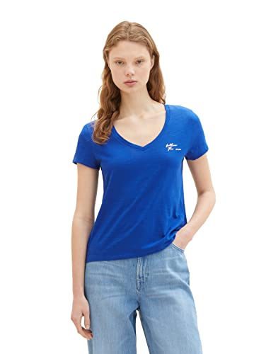 TOM TAILOR Denim Damen 1036550 T-Shirt mit Print, 14531-Shiny Royal, S von TOM TAILOR Denim