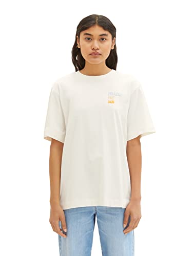 TOM TAILOR Denim Damen 1036552 Oversized T-Shirt mit Print, 10348-Gardenia White, M von TOM TAILOR Denim