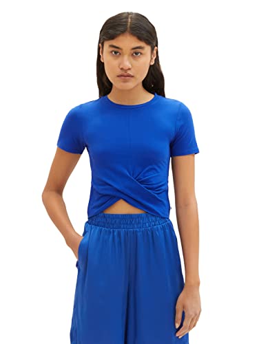 TOM TAILOR Denim Damen 1036554 Cropped T-Shirt mit Knotendetail, 14531-Shiny Royal, M von TOM TAILOR Denim