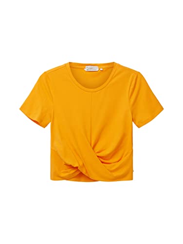 TOM TAILOR Denim Damen 1036554 Cropped T-Shirt mit Knotendetail, 31684-Bright Mango Orange, XS von TOM TAILOR Denim