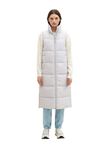 TOM TAILOR Denim Damen 1036571 Longstyle Puffer Weste, 32253-basic Light Grey, L von TOM TAILOR Denim