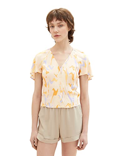 TOM TAILOR Denim Damen 1036585 Bluse mit Muster & Flügelärmeln, 31705-Abstract Neutral Print, M von TOM TAILOR Denim