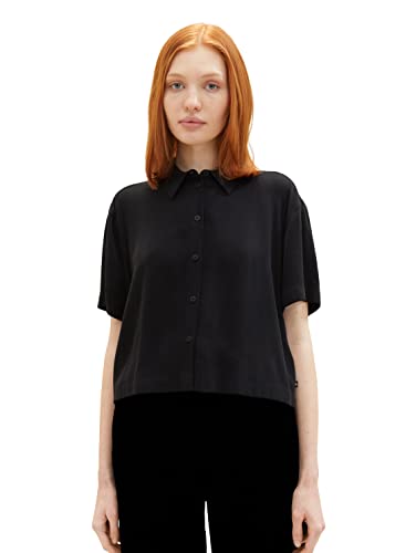 TOM TAILOR Denim Damen 1036587 Oversized Basic Hemdbluse, 14482-Deep Black, L von TOM TAILOR Denim