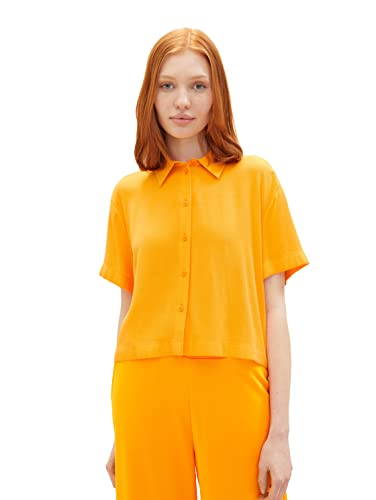 TOM TAILOR Denim Damen 1036587 Oversized Basic Hemdbluse, 31684-Bright Mango Orange, M von TOM TAILOR Denim
