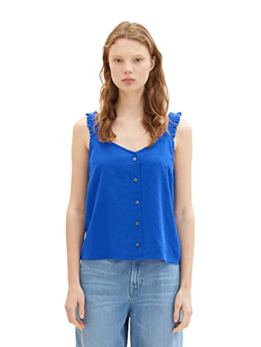 TOM TAILOR Denim Damen 1036591 Leinen Blusen Top mit Muster, 14531-Shiny Royal, M von TOM TAILOR Denim