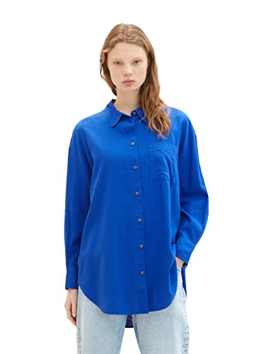 TOM TAILOR Denim Damen 1036597 Basic Leinen Bluse, 14531-Shiny Royal, M von TOM TAILOR Denim