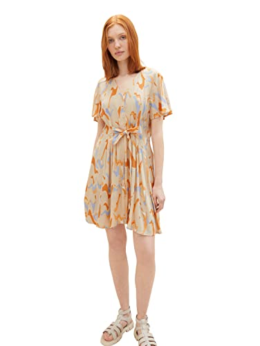 TOM TAILOR Denim Damen 1036602 Kleid mit Flügelärmeln & Bindegürtel, 31705-Abstract Neutral Print, L von TOM TAILOR Denim