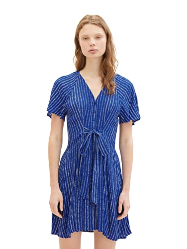 TOM TAILOR Denim Damen 1036602 Kleid mit Flügelärmeln & Bindegürtel, 31714-Bright Blue Batik Vichy Print, L von TOM TAILOR Denim