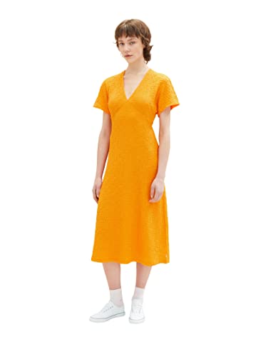 TOM TAILOR Denim Damen 1036605 Kleid mit Crinkel-Struktur, 31684-Bright Mango Orange, L von TOM TAILOR Denim