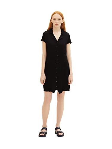 TOM TAILOR Denim Damen 1036612 Minikleid mit Knopfleiste & Kragen, 14482-Deep Black, L von TOM TAILOR Denim
