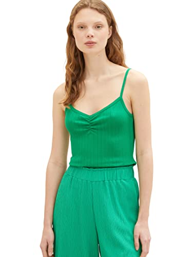 TOM TAILOR Denim Damen 1036615 Top mit Raffung & Rippstruktur, 17327-Vibrant Light Green, L von TOM TAILOR Denim