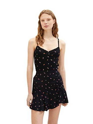 TOM TAILOR Denim Damen 1036615 Top mit Raffung & Rippstruktur, 31950-Small Black Flower Print, L von TOM TAILOR Denim