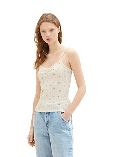 TOM TAILOR Denim Damen 1036615 Top mit Raffung & Rippstruktur, 31951-Small Off White Flower Print, XL von TOM TAILOR Denim