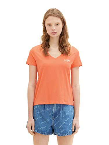 TOM TAILOR Denim Damen 1036616 T-Shirt mit Print, 31699-Luminous Coral, XL von TOM TAILOR Denim