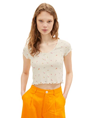 TOM TAILOR Denim Damen 1036617 T-Shirt mit Blumemuster, 31951-Small Off White Flower Print, S von TOM TAILOR Denim