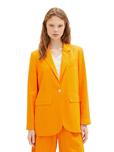 TOM TAILOR Denim Damen 1036627 Leinen Basic Blazer, 31684-Bright Mango Orange, L von TOM TAILOR Denim