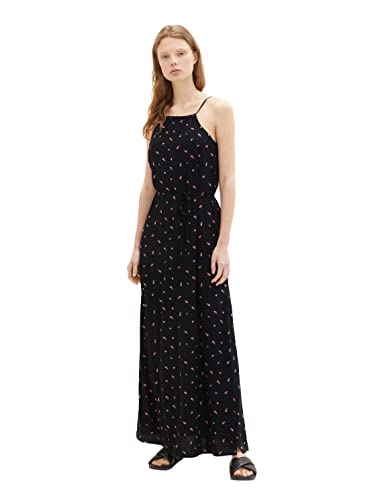 TOM TAILOR Denim Damen 1036843 Maxikleid mit Bindegürtel, 31950-Small Black Flower Print, XS von TOM TAILOR Denim