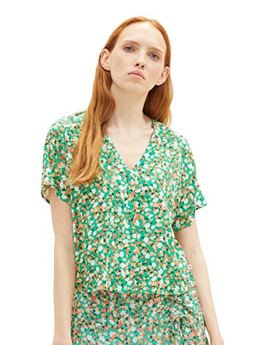 TOM TAILOR Denim Damen 1036844 Bluse mit Blumen-Muster, 31953-Green Flower Print, L von TOM TAILOR Denim