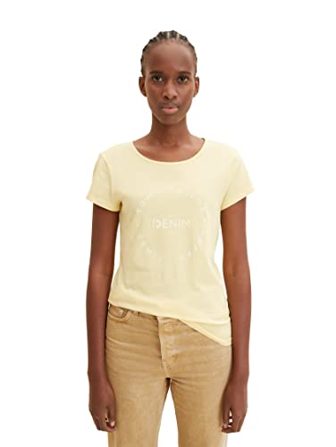 TOM TAILOR Denim Damen 1036905 Basic T-Shirt mit Logo-Print, 25987-Soft Yellow, M von TOM TAILOR Denim