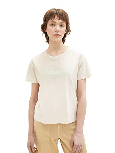 TOM TAILOR Denim Damen 1037039 T-Shirt mit Print, 10336-Light Cashew Beige, L von TOM TAILOR Denim