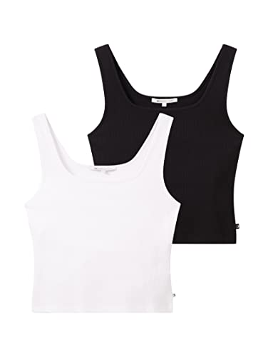 TOM TAILOR Denim Damen 1037097 Basic Top im Doppelpack, 14482-Deep Black, S (2er Pack) von TOM TAILOR Denim