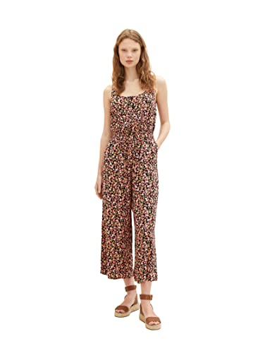 TOM TAILOR Denim Damen 1037253 Jumpsuit Overall mit Knopfleiste, 31952-Black Flower Print, L von TOM TAILOR Denim