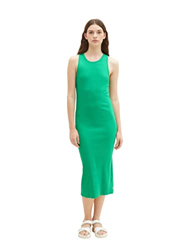 TOM TAILOR Denim Damen 1037256 Kleid mit Rippstruktur, 17327-Vibrant Light Green, L von TOM TAILOR Denim