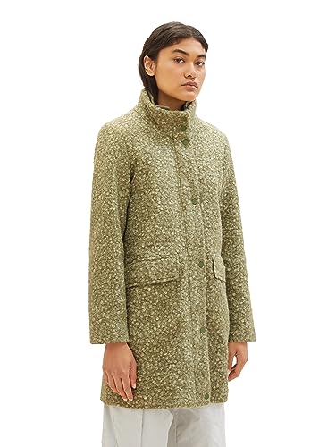 TOM TAILOR Denim Damen 1037586 Boucle Mantel mit Stehkragen, 32507-dark pear Green Melange, S von TOM TAILOR Denim