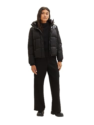 TOM TAILOR Denim Damen 1037590 Puffer Steppjacke mit Kapuze, 14482-deep Black, M von TOM TAILOR Denim