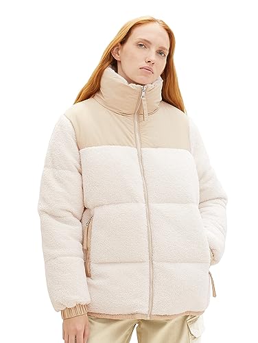 TOM TAILOR Denim Damen 1037593 Teddy Puffer Steppjacke, 10348-Gardenia White, XL von TOM TAILOR Denim