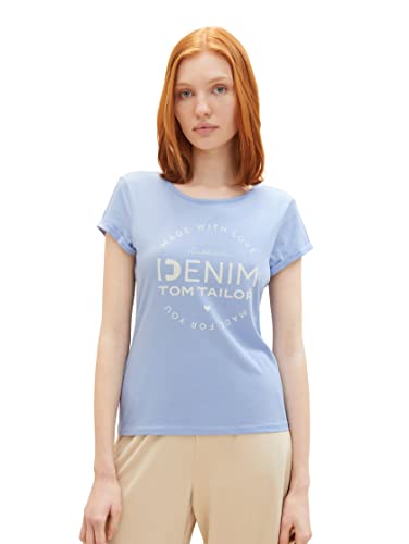 TOM TAILOR Denim Damen 1037722 T-Shirt mit Schriftzug, 12819-Parisienne Blue, S von TOM TAILOR Denim