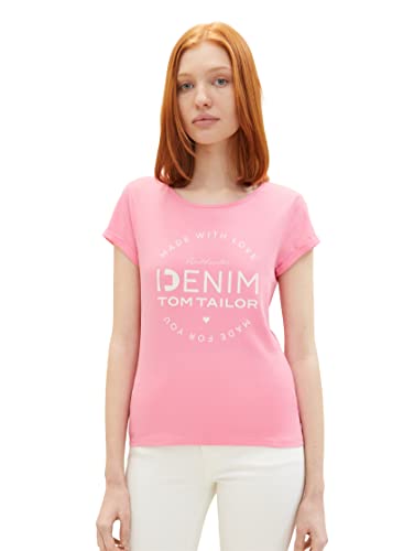 TOM TAILOR Denim Damen 1037722 T-Shirt mit Schriftzug, 31685-Fresh Pink, XL von TOM TAILOR Denim