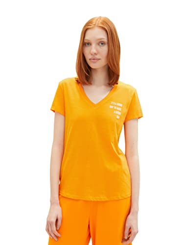 TOM TAILOR Denim Damen 1037789 T-Shirt mit Print, 31684-Bright Mango Orange, L von TOM TAILOR Denim