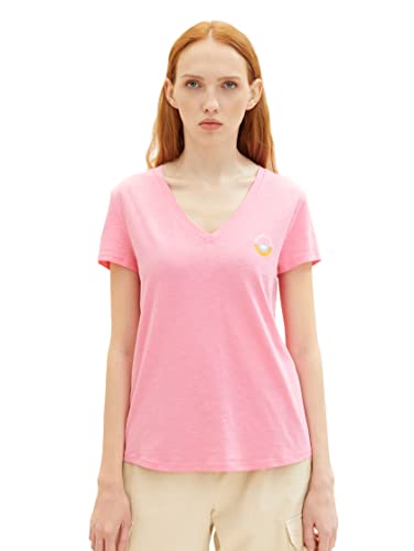 TOM TAILOR Denim Damen 1037789 T-Shirt mit Print, 31685-Fresh Pink, L von TOM TAILOR Denim