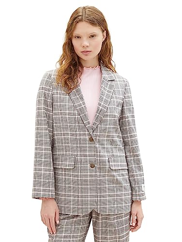 TOM TAILOR Denim Damen 1038026 Loose Fit Blazer mit Karomuster, 32456-rose Grey Check, L von TOM TAILOR Denim