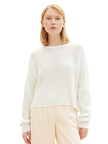 TOM TAILOR Denim Damen 1038094 Cropped Relaxed Pullover, 10348-Gardenia White, S von TOM TAILOR Denim