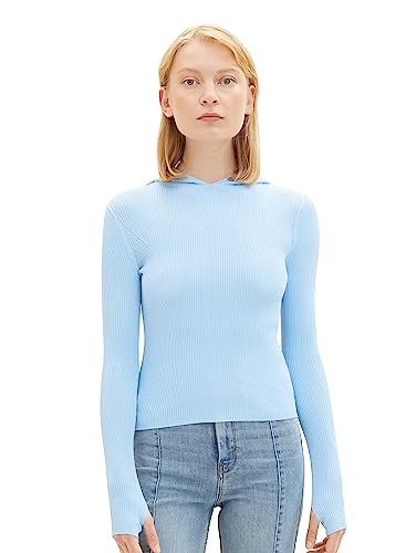 TOM TAILOR Denim Damen 1038100 Hoodie mit Rippstruktur, 11139-Soft Charming Blue, L von TOM TAILOR Denim