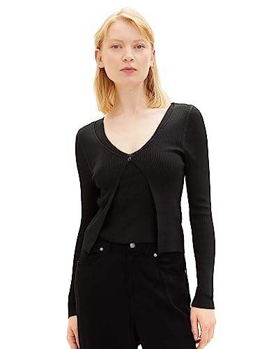 TOM TAILOR Denim Damen 1038101 2-in-1 Cardigan & Top, 14482-deep Black, M von TOM TAILOR Denim