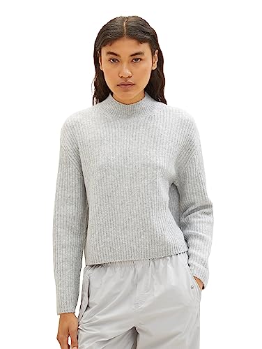TOM TAILOR Denim Damen 1038104 Basic Pullover mit Rippstruktur, 32510-basic Light Grey Melange, XXL von TOM TAILOR Denim