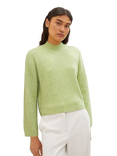 TOM TAILOR Denim Damen 1038104 Basic Pullover mit Rippstruktur, 32542-dusty pear Green Melange, L von TOM TAILOR Denim