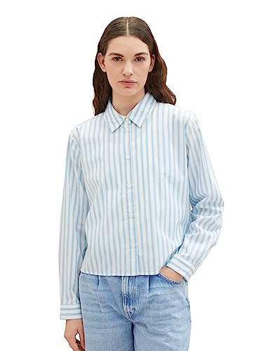 TOM TAILOR Denim Damen 1038121 Boxy Basic Hemd-Bluse, 33809-light Blue White Stripe, XL von TOM TAILOR Denim