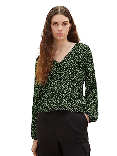 TOM TAILOR Denim Damen 1038126 Bluse mit Blumenmuster, 32433-black Green Flower Print, S von TOM TAILOR Denim