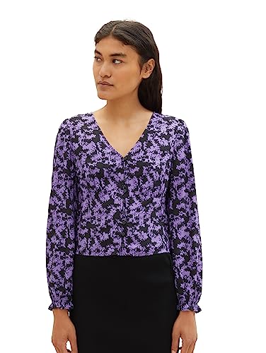 TOM TAILOR Denim Damen 1038129 Cropped Bluse mit Muster, 32417-lilac Black Flower Print, L von TOM TAILOR Denim