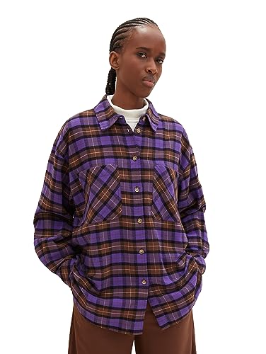 TOM TAILOR Denim Damen 1038132 Oversized Flanell Bluse mit Karomuster, 32415-lilac Check, S von TOM TAILOR Denim