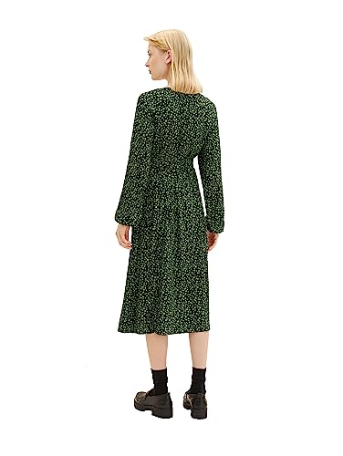 TOM TAILOR Denim Damen 1038137 Midi-Blumen Kleid mit Knopfleiste & Bindedetail, 32433-black Green Flower Print, L von TOM TAILOR Denim